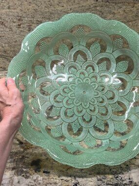 Green Hobnail Glass Bowl